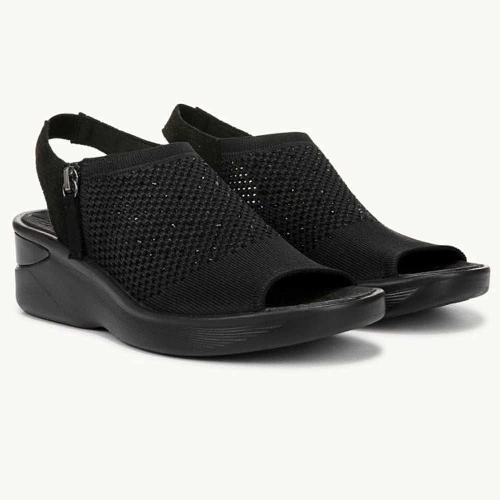 NEW Bzees Starlet Black Wedge Slingback Sandals NIB 7.5